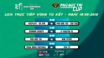 LỊCH THI ĐẤU TỨ KẾT GIẢI U19 FI FUTSAL CHAMPIONSHIP LẦN 4 - PHÚ ĐỨC TRÍ CÚP 2019