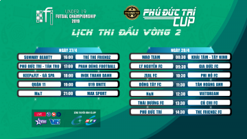 LỊCH THI ĐẤU VÒNG 2 GIẢI U19 FI FUTSAL CHAMPIONSHIP LẦN 4 - PHÚ ĐỨC TRÍ CÚP 2019